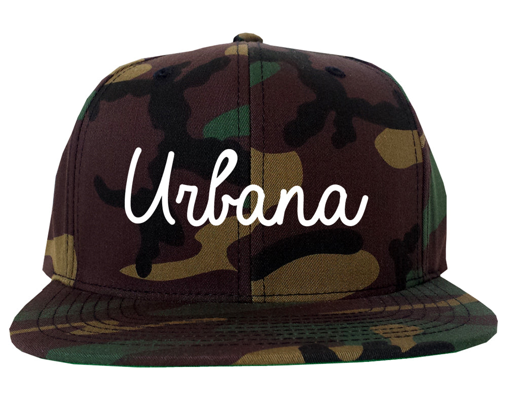 Urbana Illinois IL Script Mens Snapback Hat Army Camo