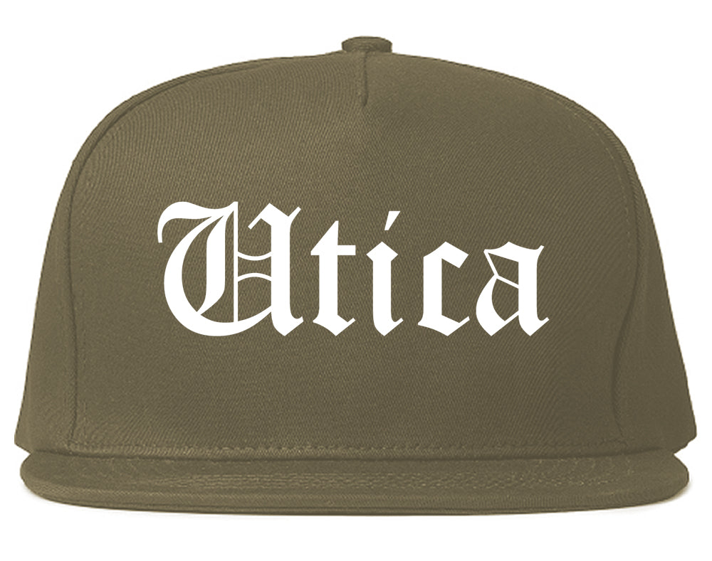 Utica Michigan MI Old English Mens Snapback Hat Grey