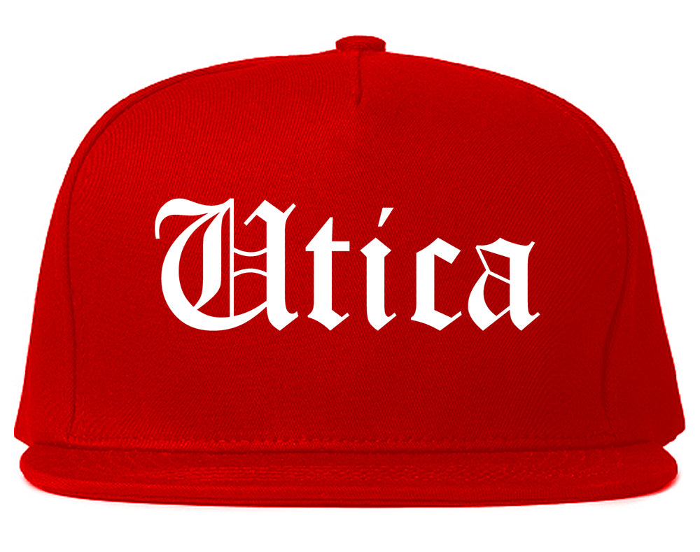 Utica Michigan MI Old English Mens Snapback Hat Red