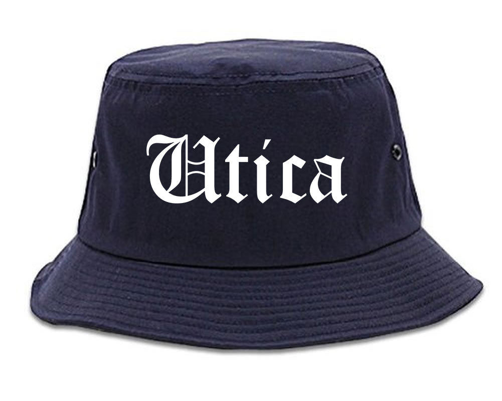 Utica Michigan MI Old English Mens Bucket Hat Navy Blue
