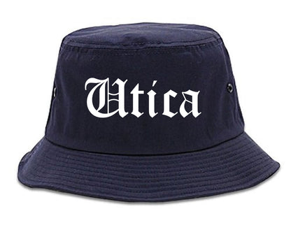 Utica Michigan MI Old English Mens Bucket Hat Navy Blue
