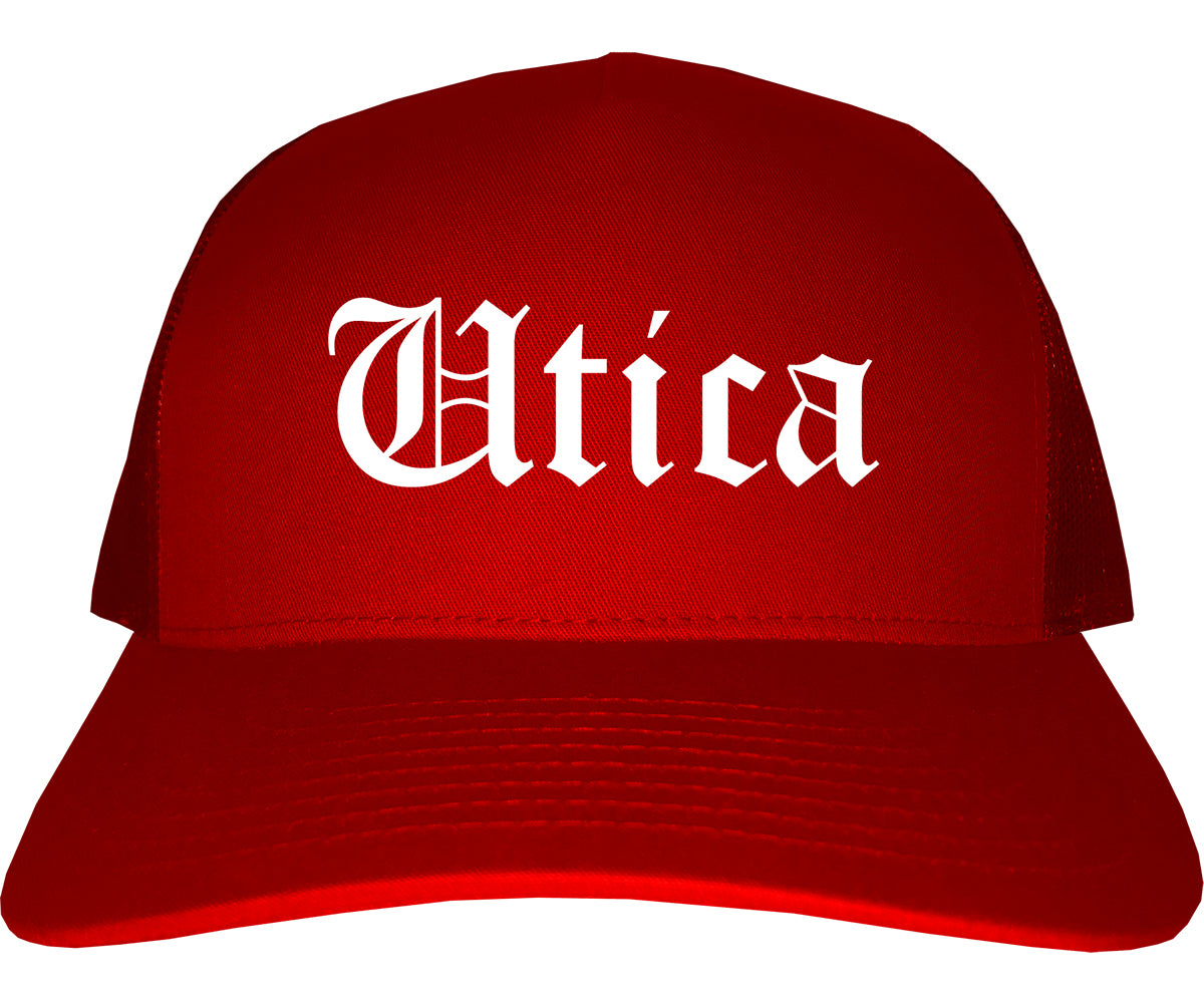 Utica Michigan MI Old English Mens Trucker Hat Cap Red
