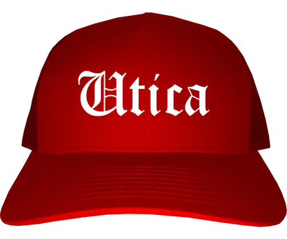 Utica Michigan MI Old English Mens Trucker Hat Cap Red