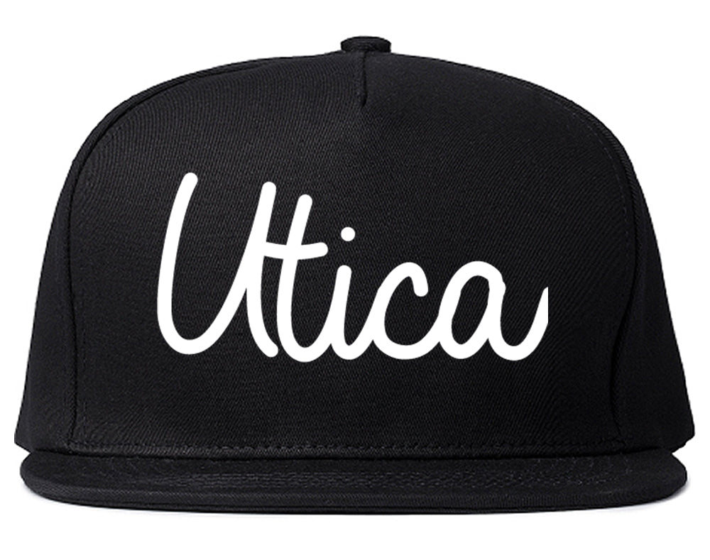 Utica Michigan MI Script Mens Snapback Hat Black