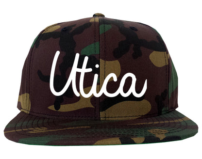 Utica Michigan MI Script Mens Snapback Hat Army Camo