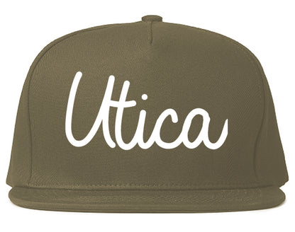 Utica Michigan MI Script Mens Snapback Hat Grey