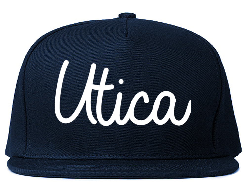 Utica Michigan MI Script Mens Snapback Hat Navy Blue