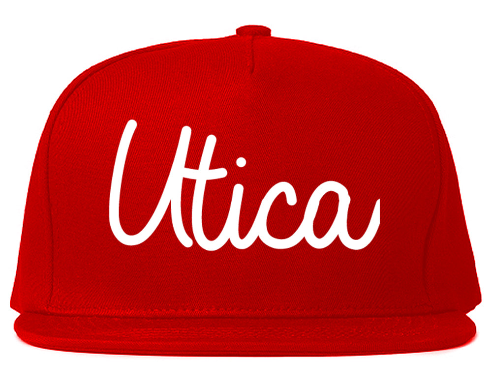 Utica Michigan MI Script Mens Snapback Hat Red