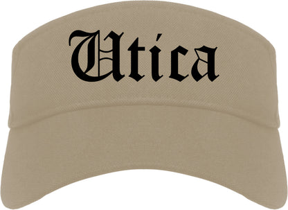 Utica Michigan MI Old English Mens Visor Cap Hat Khaki