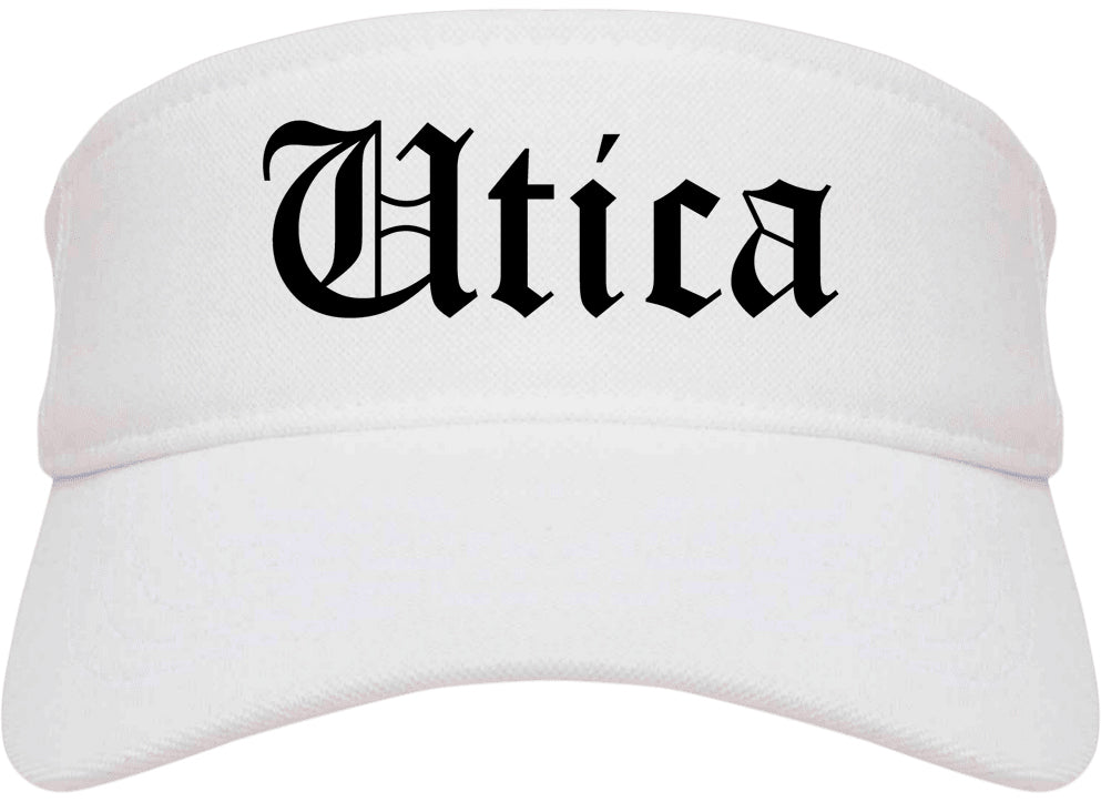 Utica Michigan MI Old English Mens Visor Cap Hat White