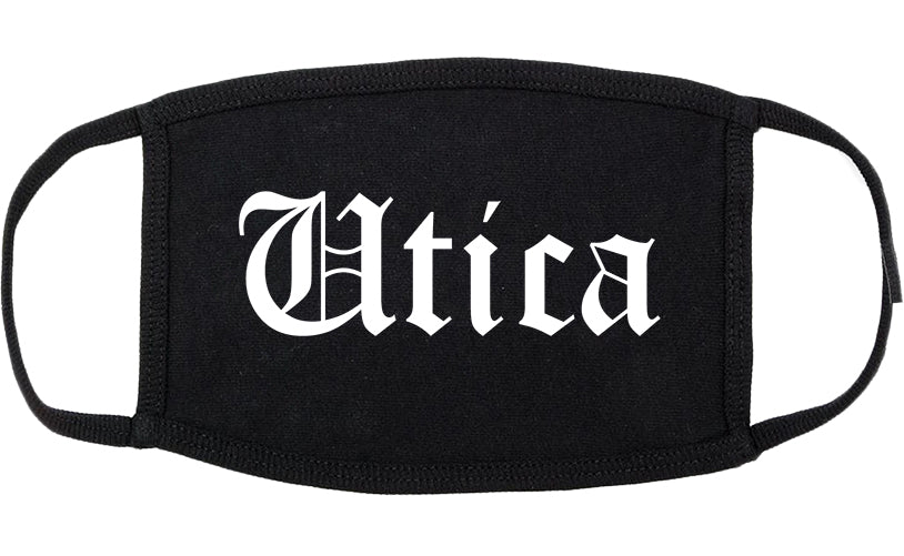 Utica New York NY Old English Cotton Face Mask Black