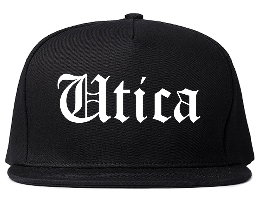 Utica New York NY Old English Mens Snapback Hat Black