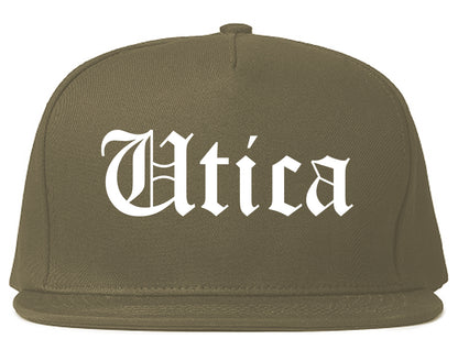 Utica New York NY Old English Mens Snapback Hat Grey