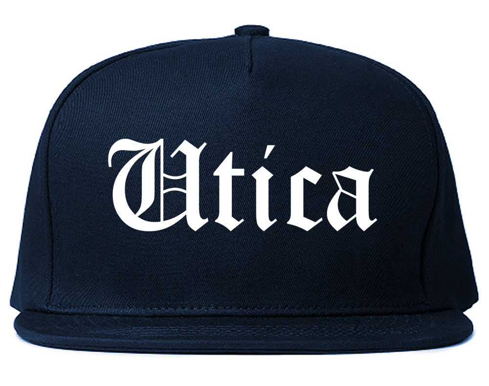 Utica New York NY Old English Mens Snapback Hat Navy Blue