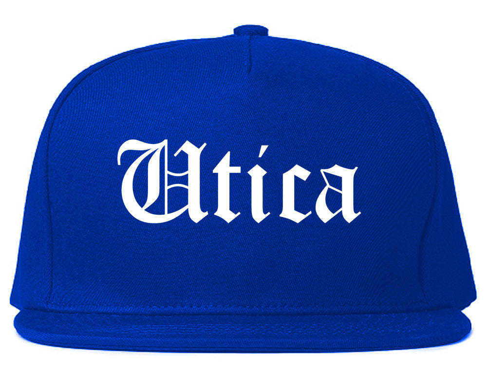 Utica New York NY Old English Mens Snapback Hat Royal Blue