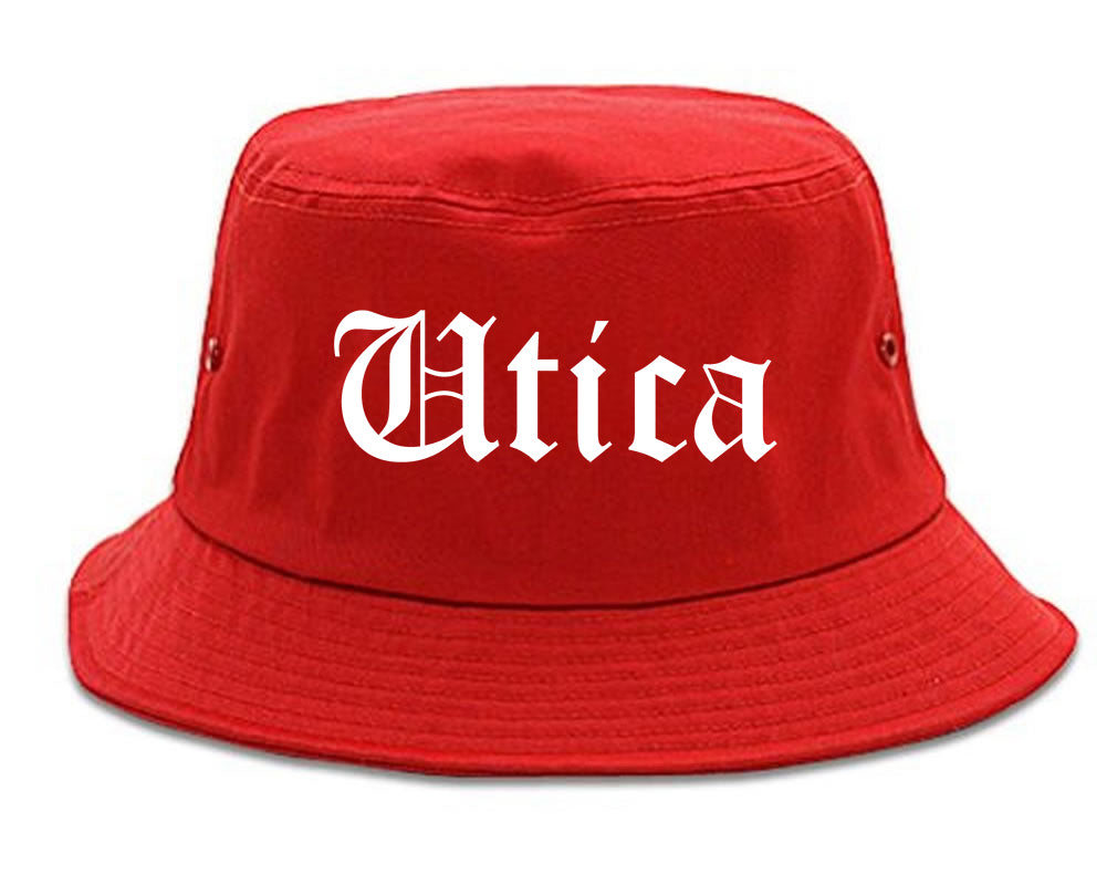 Utica New York NY Old English Mens Bucket Hat Red