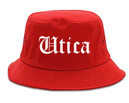 Utica New York NY Old English Mens Bucket Hat Red