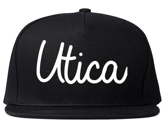 Utica New York NY Script Mens Snapback Hat Black