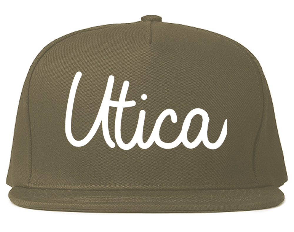 Utica New York NY Script Mens Snapback Hat Grey