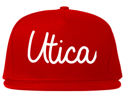 Utica New York NY Script Mens Snapback Hat Red