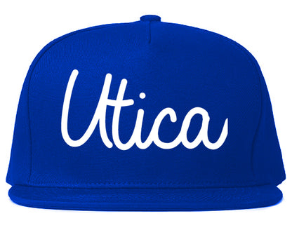 Utica New York NY Script Mens Snapback Hat Royal Blue