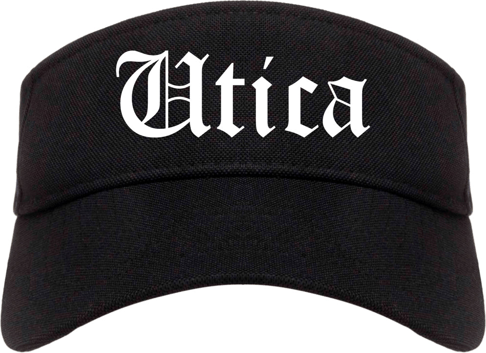 Utica New York NY Old English Mens Visor Cap Hat Black
