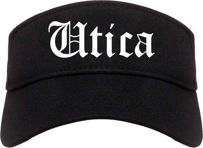 Utica New York NY Old English Mens Visor Cap Hat Black