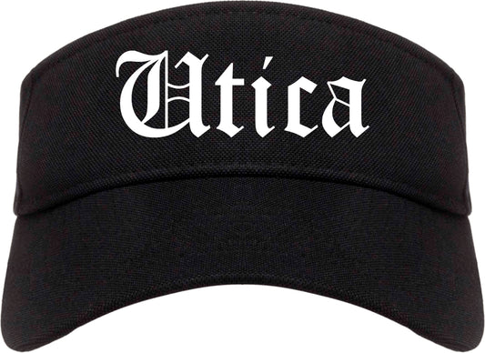 Utica New York NY Old English Mens Visor Cap Hat Black