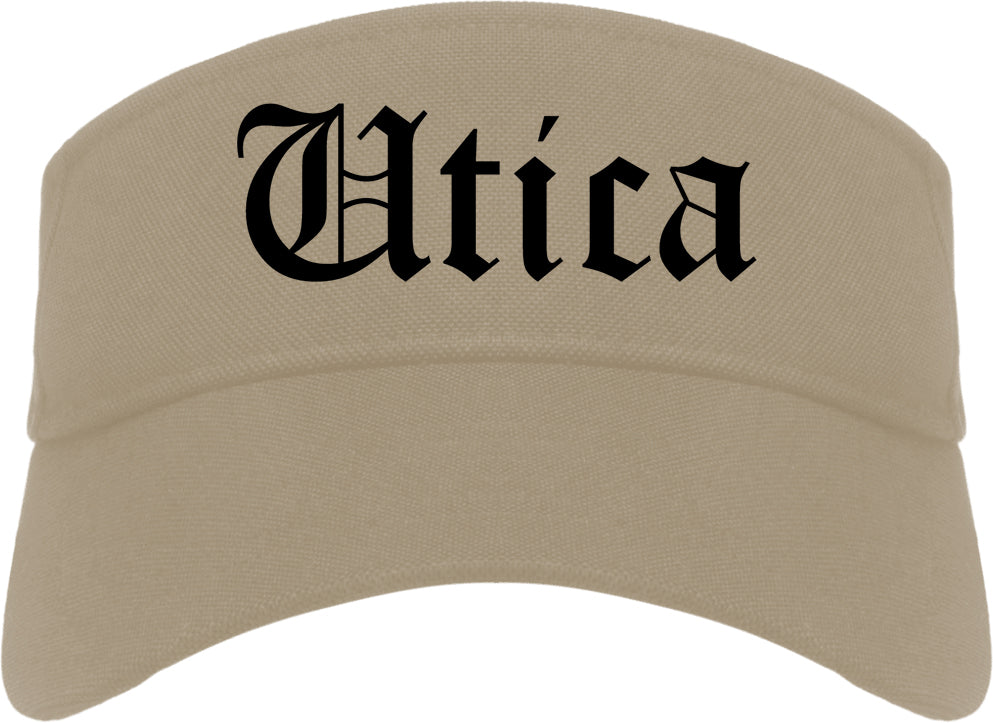 Utica New York NY Old English Mens Visor Cap Hat Khaki