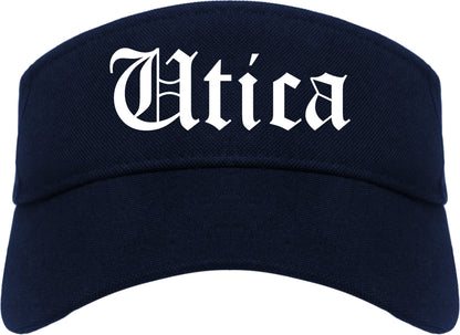 Utica New York NY Old English Mens Visor Cap Hat Navy Blue