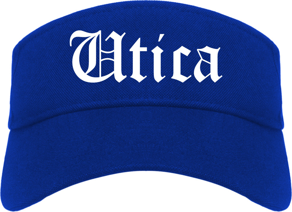 Utica New York NY Old English Mens Visor Cap Hat Royal Blue