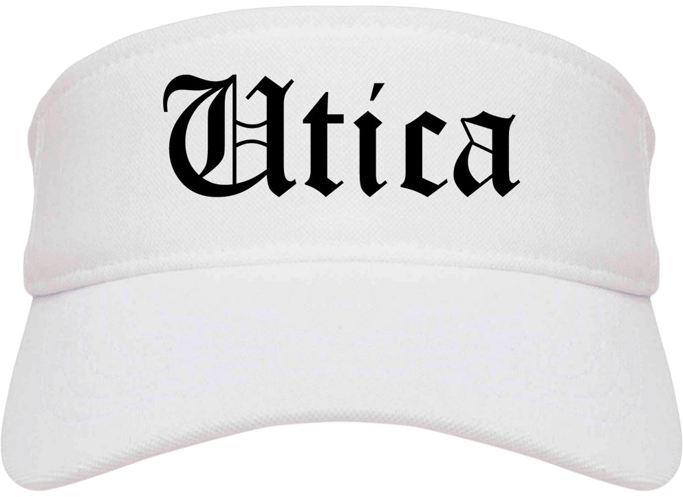 Utica New York NY Old English Mens Visor Cap Hat White
