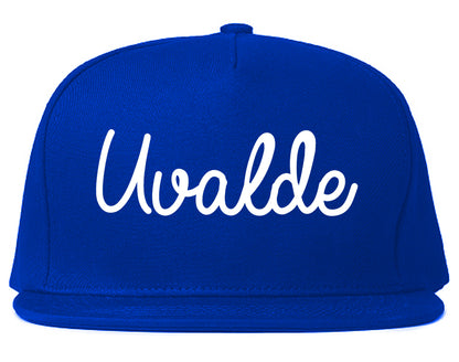 Uvalde Texas TX Script Mens Snapback Hat Royal Blue