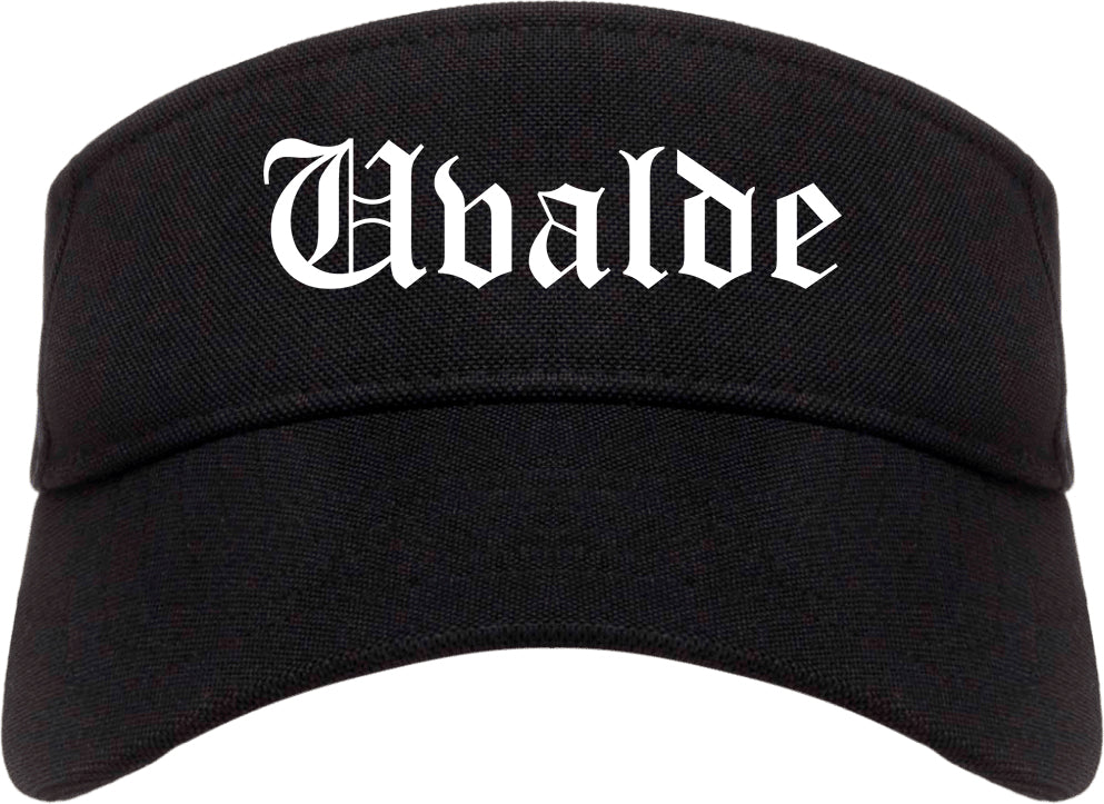 Uvalde Texas TX Old English Mens Visor Cap Hat Black