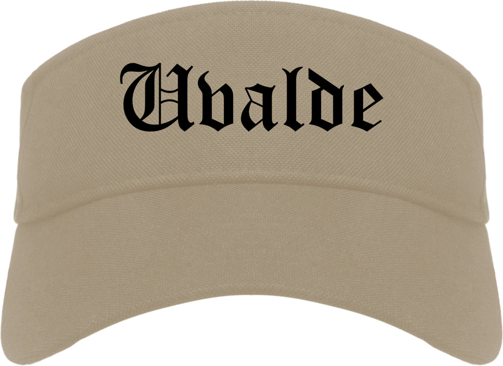 Uvalde Texas TX Old English Mens Visor Cap Hat Khaki