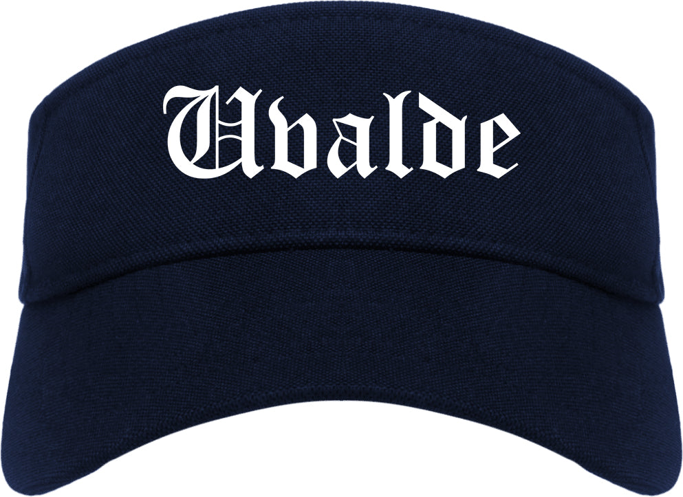 Uvalde Texas TX Old English Mens Visor Cap Hat Navy Blue