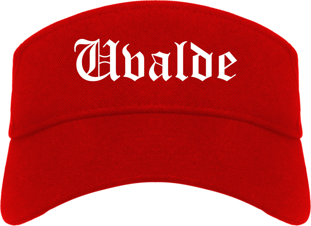 Uvalde Texas TX Old English Mens Visor Cap Hat Red