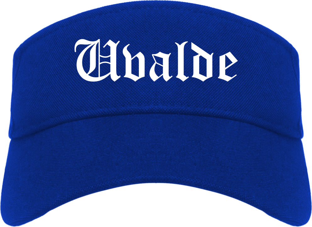 Uvalde Texas TX Old English Mens Visor Cap Hat Royal Blue