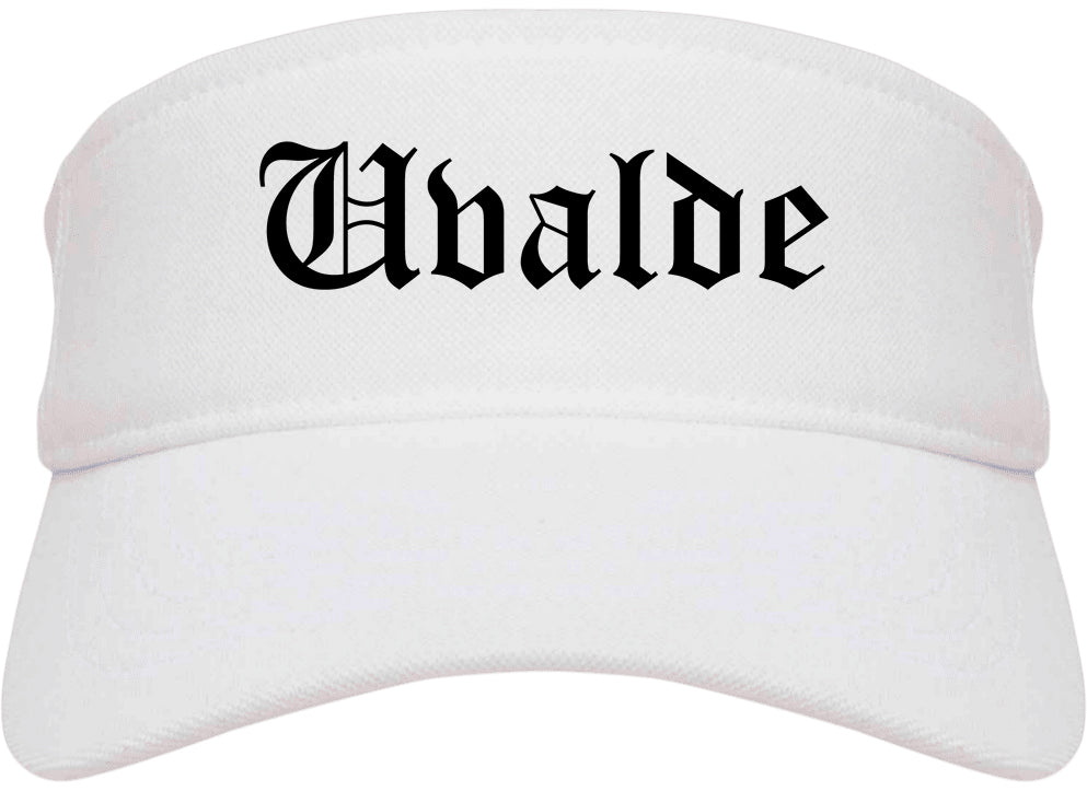 Uvalde Texas TX Old English Mens Visor Cap Hat White