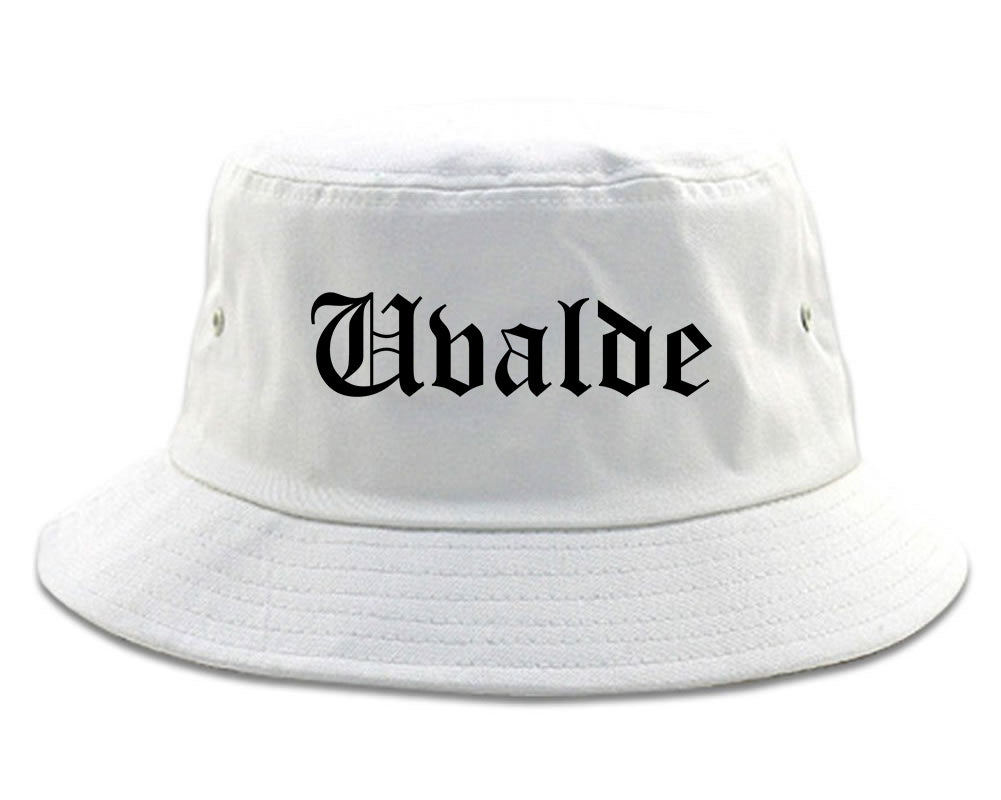 Uvalde Texas TX Old English Mens Bucket Hat White