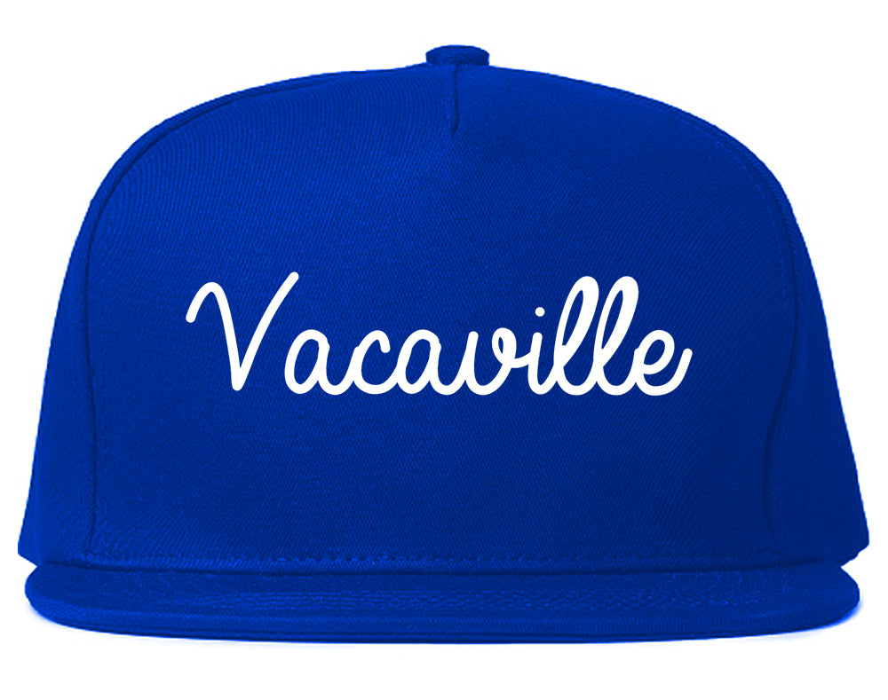 Vacaville California CA Script Mens Snapback Hat Royal Blue
