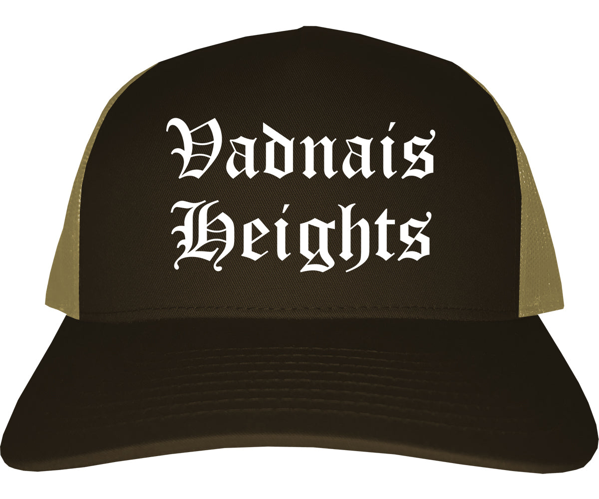 Vadnais Heights Minnesota MN Old English Mens Trucker Hat Cap Brown