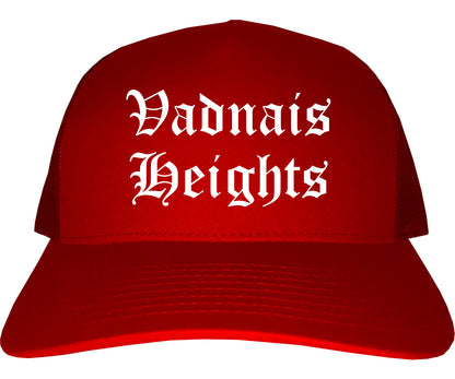 Vadnais Heights Minnesota MN Old English Mens Trucker Hat Cap Red