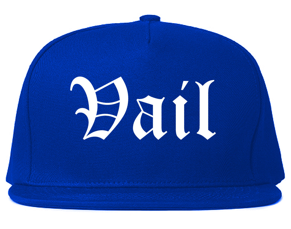 Vail Colorado CO Old English Mens Snapback Hat Royal Blue