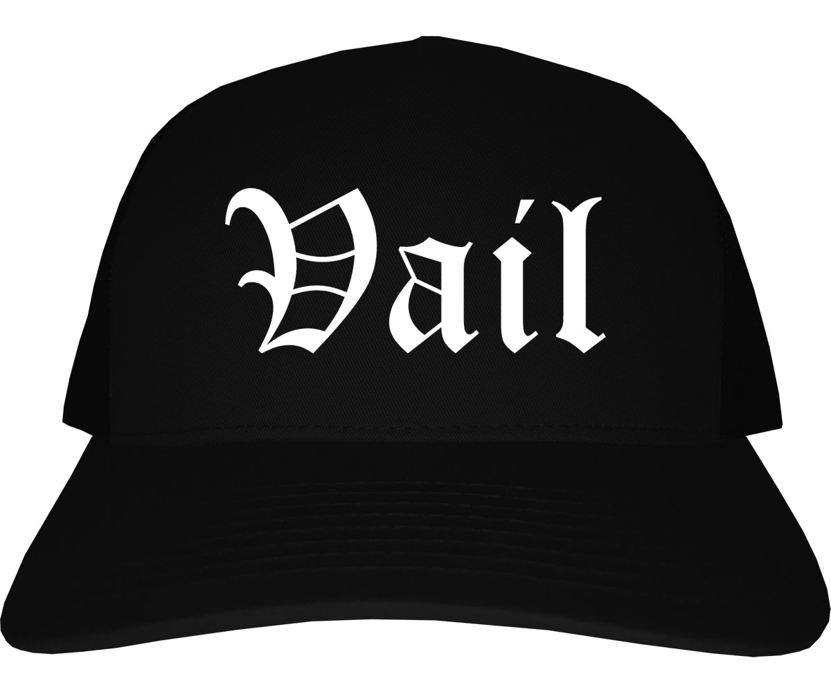 Vail Colorado CO Old English Mens Trucker Hat Cap Black