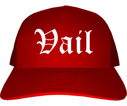 Vail Colorado CO Old English Mens Trucker Hat Cap Red