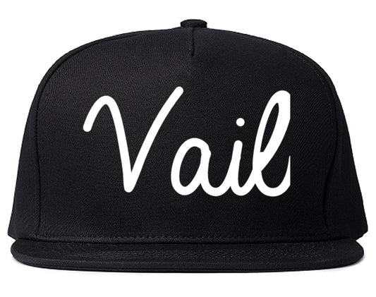 Vail Colorado CO Script Mens Snapback Hat Black