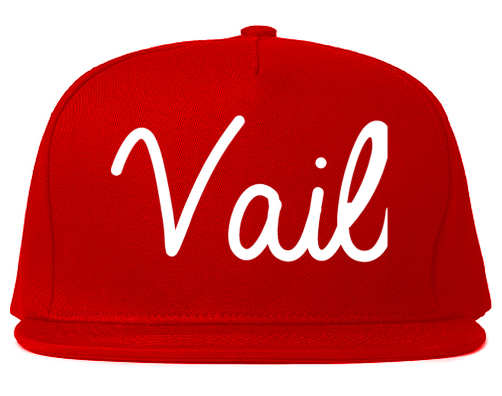 Vail Colorado CO Script Mens Snapback Hat Red