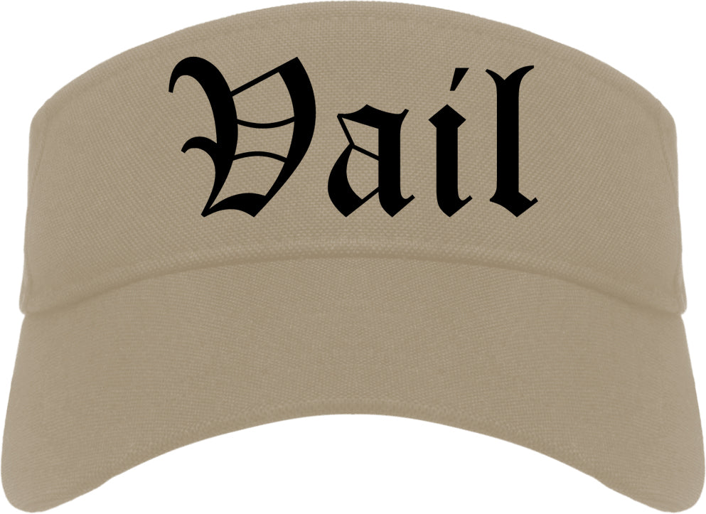 Vail Colorado CO Old English Mens Visor Cap Hat Khaki