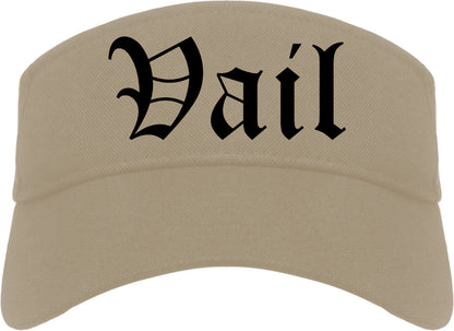 Vail Colorado CO Old English Mens Visor Cap Hat Khaki
